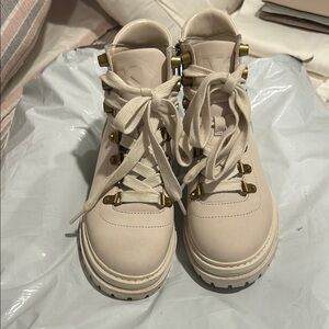 Women's Beige Lace-Up Ankle Boots